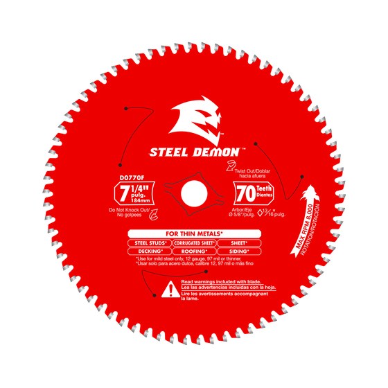 7-1/4" x 70-Teeth Steel Demon™ Carbide Saw Blade for Thin Metal