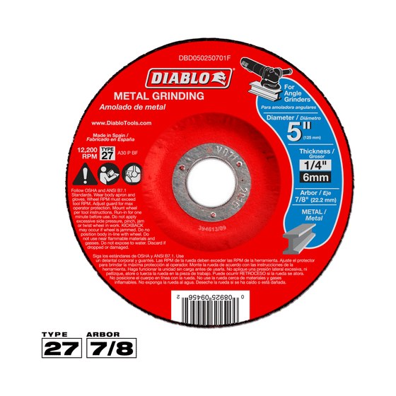 5" x 1/4" x 7/8" Type 27 Metal Grinding Disc