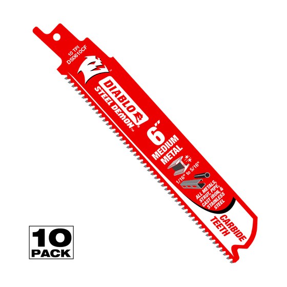 6" 10TPI Steel Demon™ Carbide Teeth Reciprocating Saw Blades for Medium Metal (10-pk)