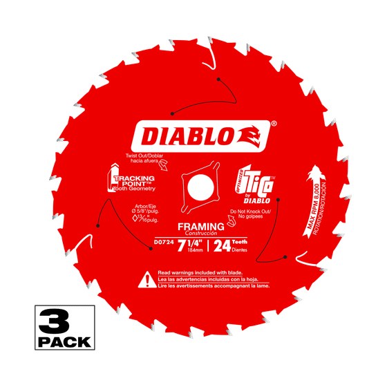 7-1/4" x 24-Teeth Framing Saw Blades for Wood (3-pk)