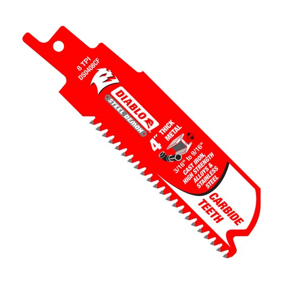 4" 8TPI Steel Demon™ Carbide Teeth Reciprocating Saw Blades for Thick Metal (3-pk)