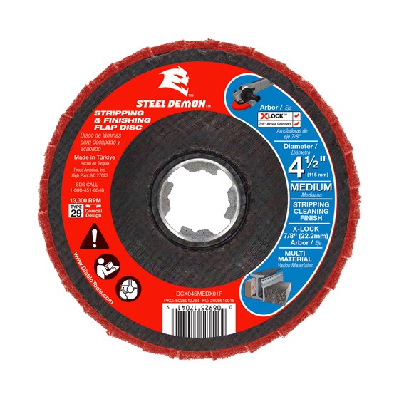 Steel Demon™ 4-1/2" Medium Grit Stripping and Finishing Flap Disc for X-LOCK™ and 7/8" Arbor Angle Grinders