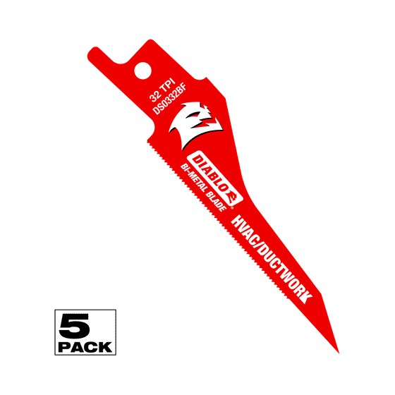 3-1/4" 32TPI Bi-Metal Reciprocating Saw Blades for HVAC/Ductwork (5-pk)